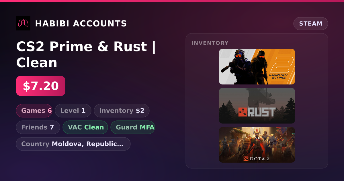 CS2 Prime & Rust | Clean — HabibiAccounts