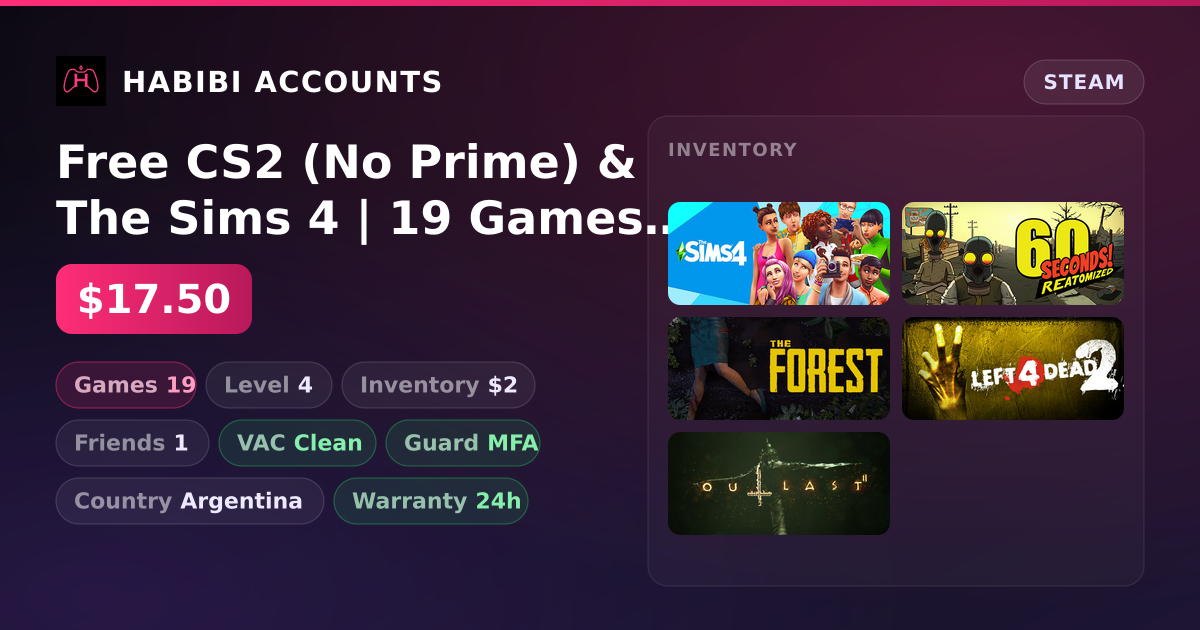 Free CS2 (No Prime) & The Sims 4 | 19 Games | Clean