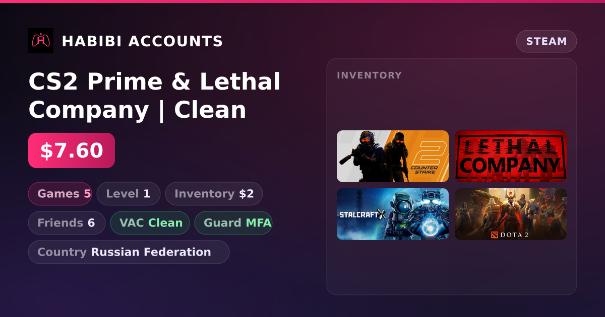 CS2 Prime & Lethal Company | Clean — HabibiAccounts
