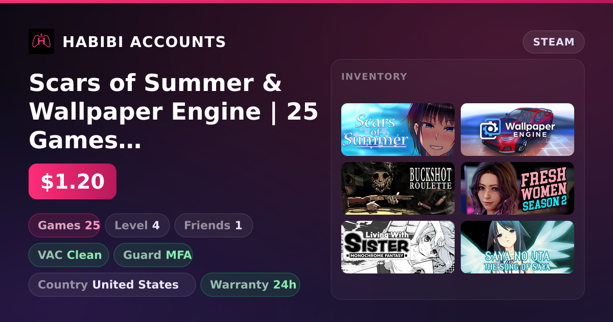 Scars of Summer & Wallpaper Engine | 25 Games | Clean — HabibiAccounts