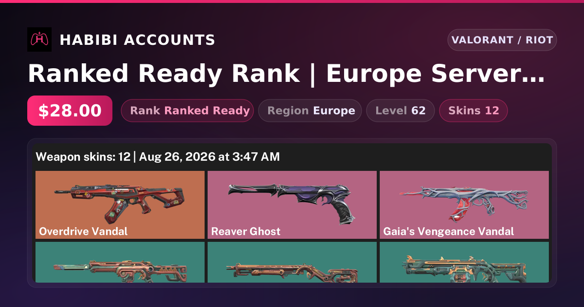 Ranked Ready Rank | Europe Server | 12 Skins | Level 62 — HabibiAccounts