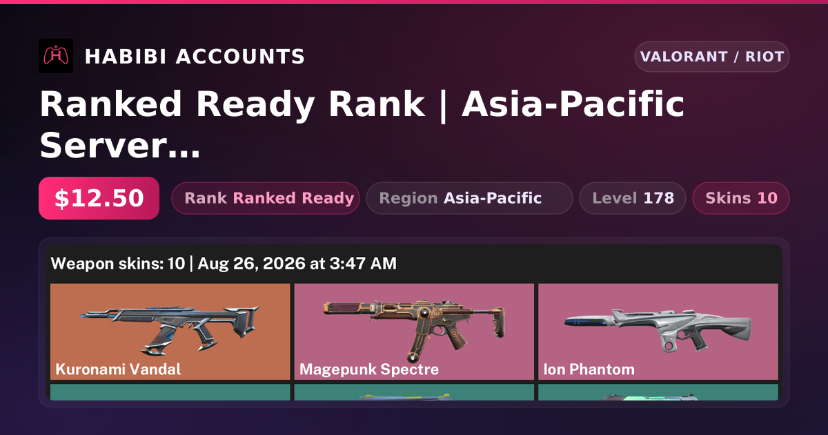 Ranked Ready Rank | Asia-Pacific Server | 10 Skins | Level 178 — HabibiAccounts