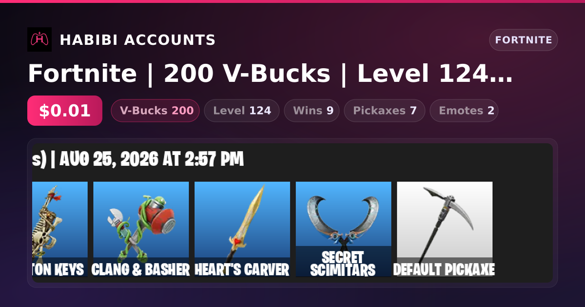 Fortnite | 200 V-Bucks | Level 124 | 9 Wins — HabibiAccounts