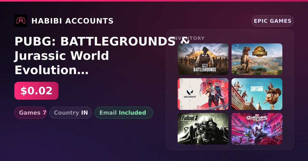 PUBG: BATTLEGROUNDS & Jurassic World Evolution 2 | 7 Games — HabibiAccounts