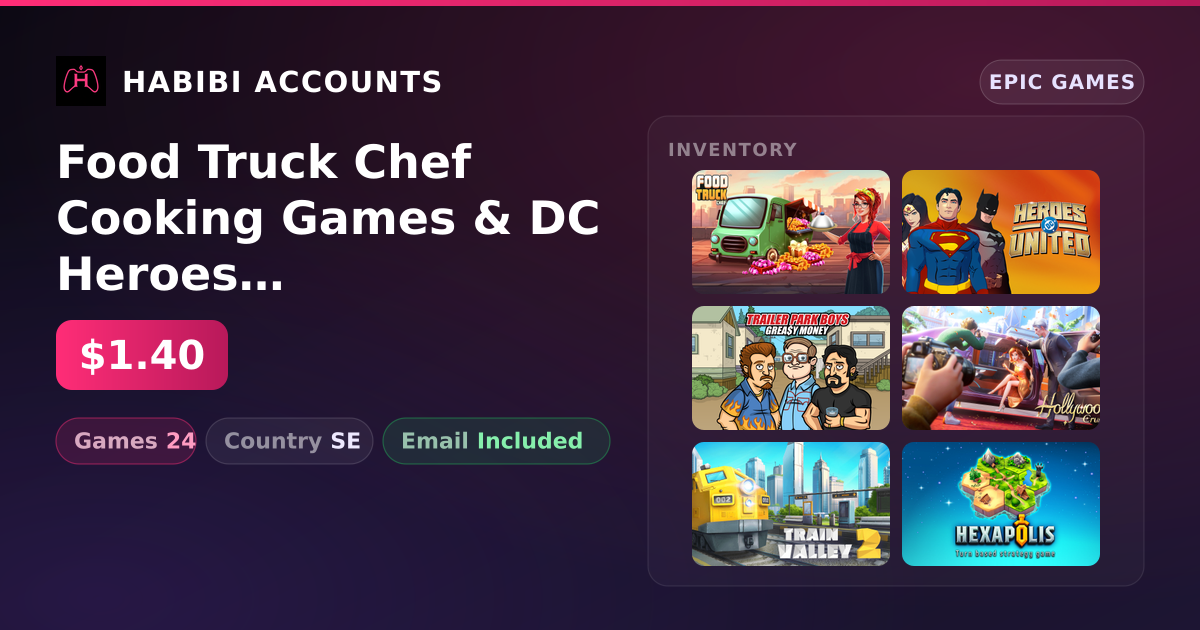 Food Truck Chef Cooking Games & DC Heroes United | 24 Games — HabibiAccounts