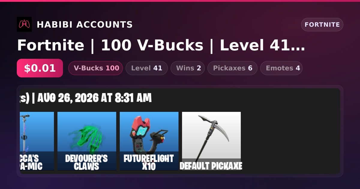 Fortnite | 100 V-Bucks | Level 41 | 2 Wins — HabibiAccounts