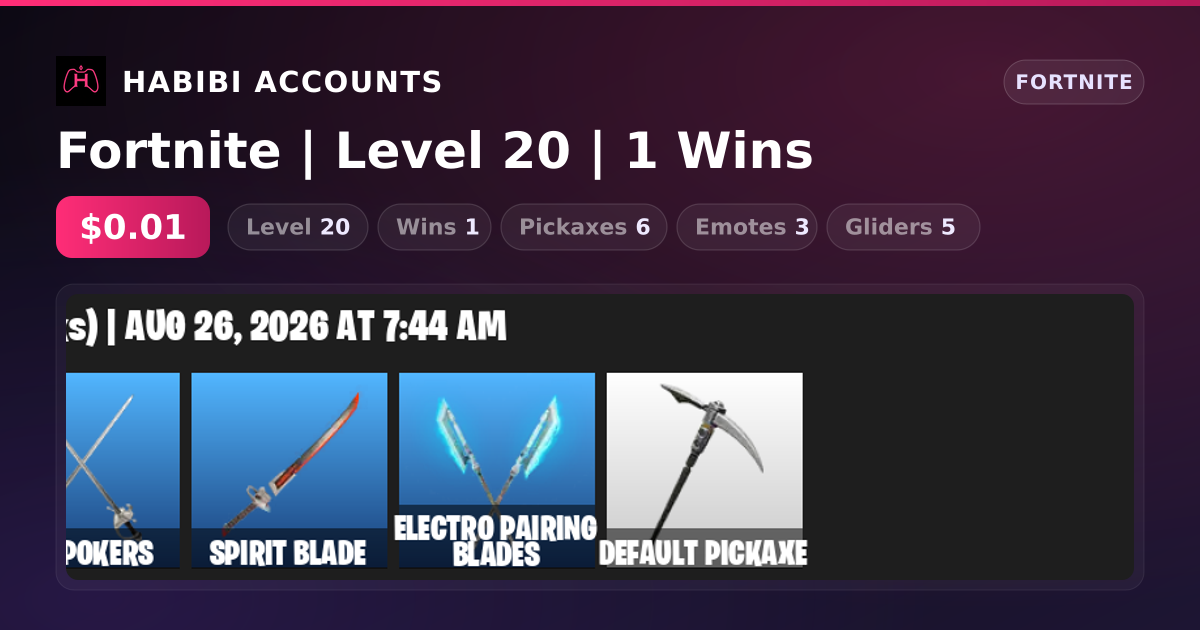 Fortnite | Level 20 | 1 Wins — HabibiAccounts