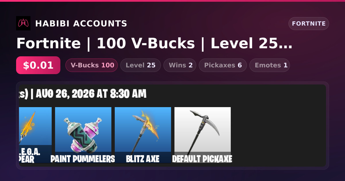 Fortnite | 100 V-Bucks | Level 25 | 2 Wins — HabibiAccounts