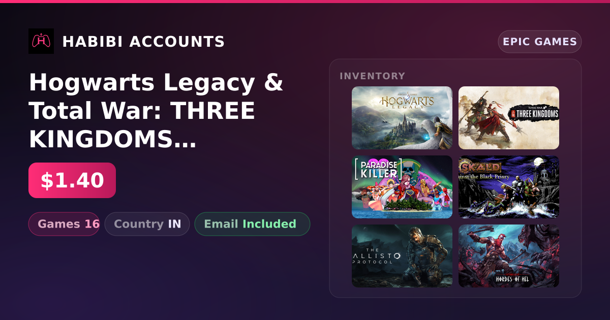 Hogwarts Legacy & Total War: THREE KINGDOMS | 16 Games — HabibiAccounts