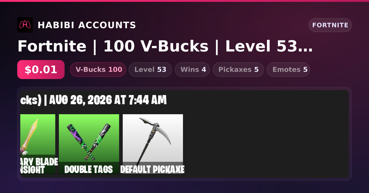 Fortnite | 100 V-Bucks | Level 53 | 4 Wins — HabibiAccounts