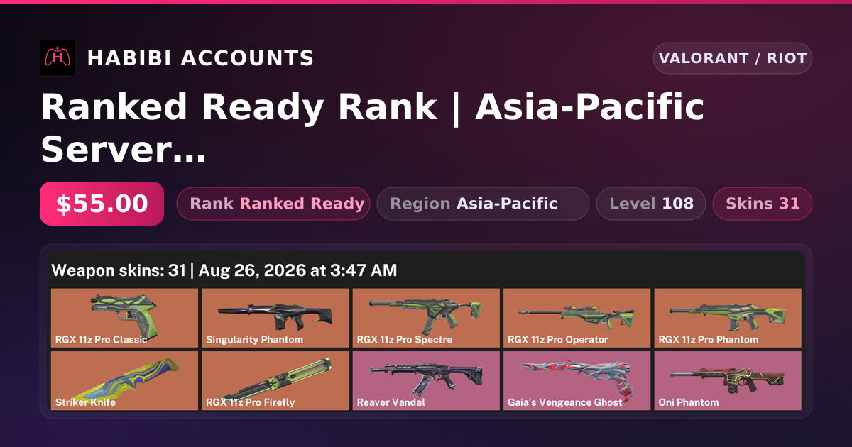 Ranked Ready Rank | Asia-Pacific Server | 31 Skins | 2 Knives | Level 108