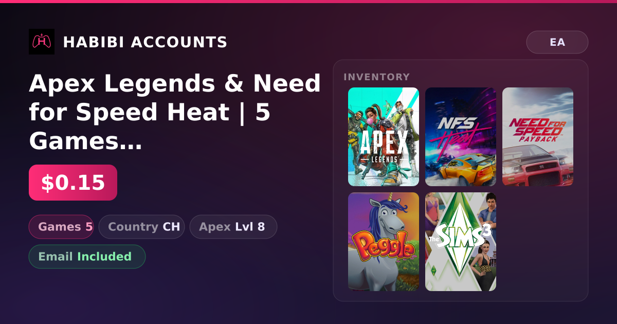 Apex Legends & Need for Speed Heat | 5 Games | Apex Lvl 8 — HabibiAccounts
