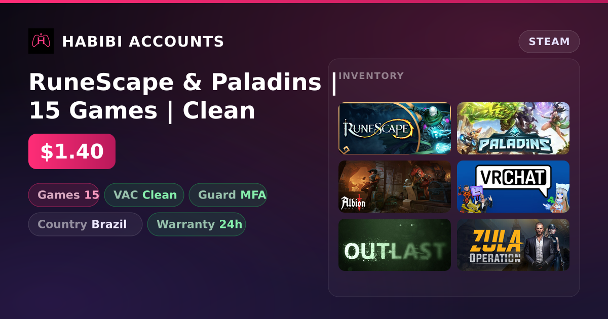 RuneScape & Paladins | 15 Games | Clean — HabibiAccounts