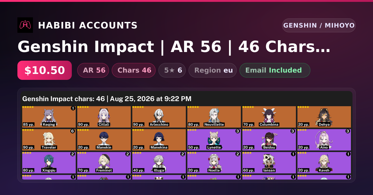 Genshin Impact | AR 56 | 46 Chars | 6× 5★ — HabibiAccounts