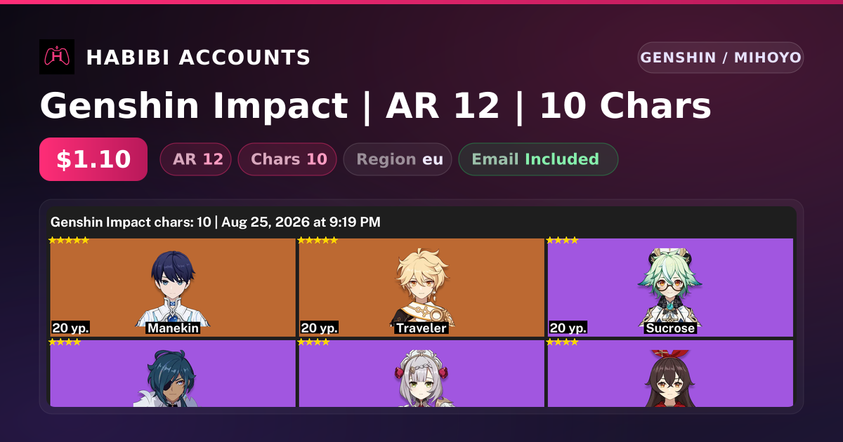Genshin Impact | AR 12 | 10 Chars — HabibiAccounts