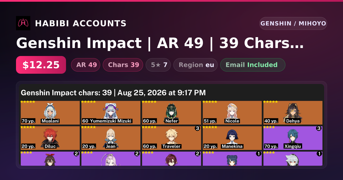 Genshin Impact | AR 49 | 39 Chars | 7× 5★ — HabibiAccounts