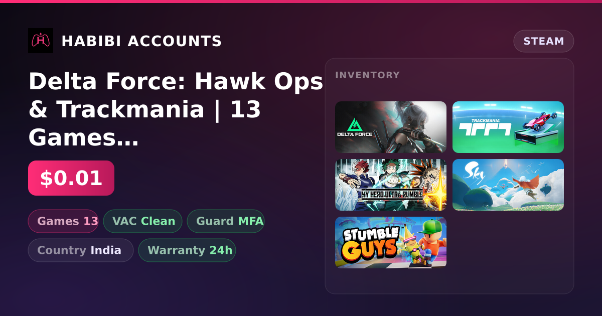 Delta Force: Hawk Ops & Trackmania | 13 Games | Clean — HabibiAccounts