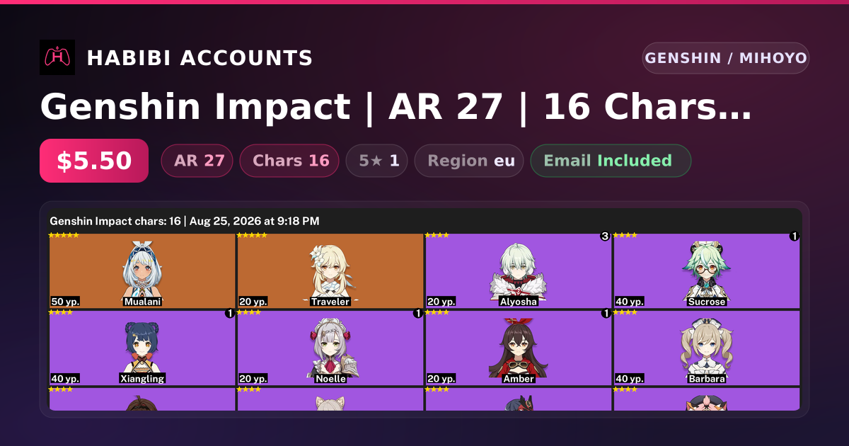 Genshin Impact | AR 27 | 16 Chars | 1× 5★ — HabibiAccounts
