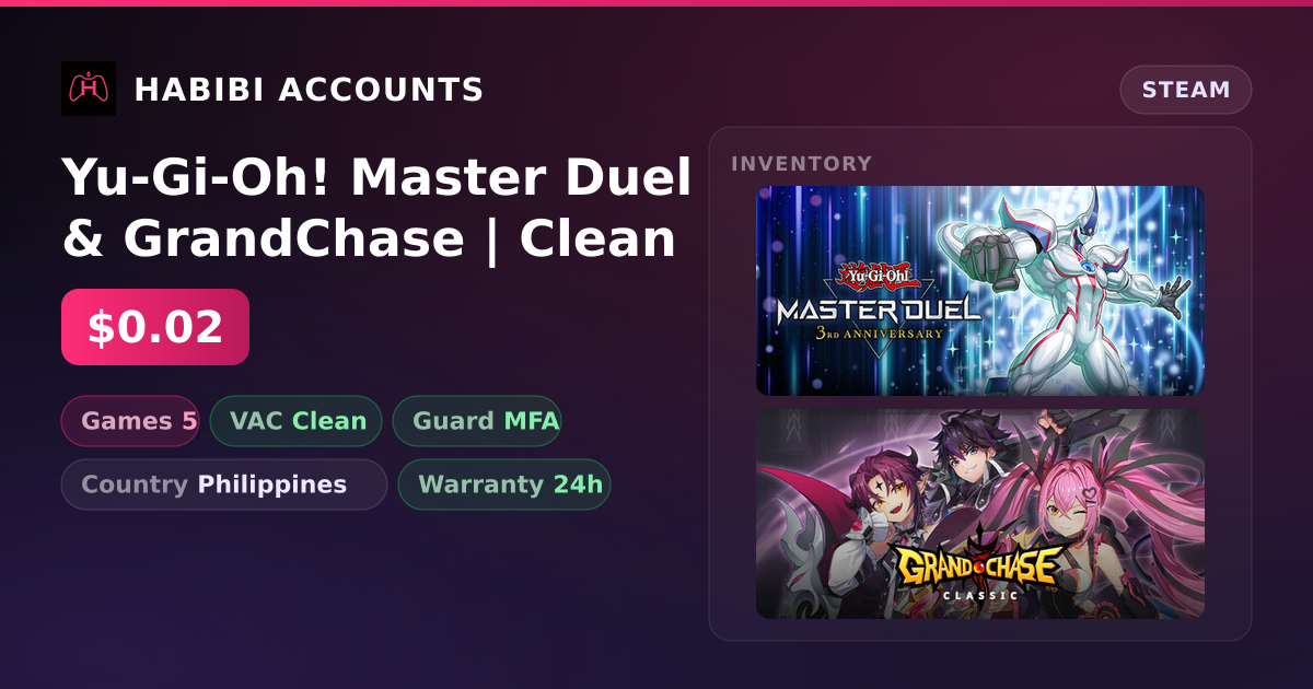 Yu-Gi-Oh! Master Duel & GrandChase | Clean — HabibiAccounts