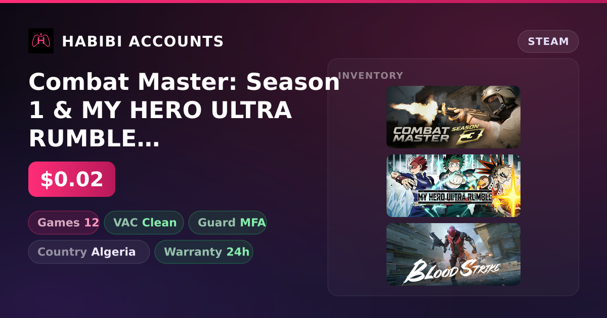 Combat Master: Season 1 & MY HERO ULTRA RUMBLE | 12 Games | Clean — HabibiAccounts