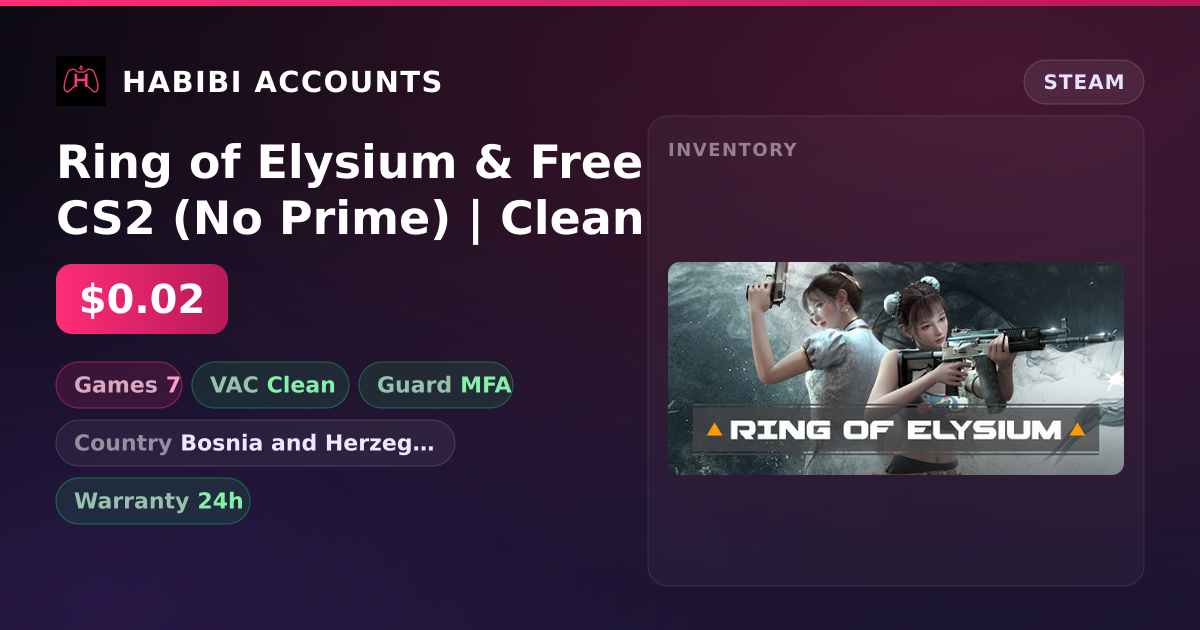 Ring of Elysium & Free CS2 (No Prime) | Clean — HabibiAccounts