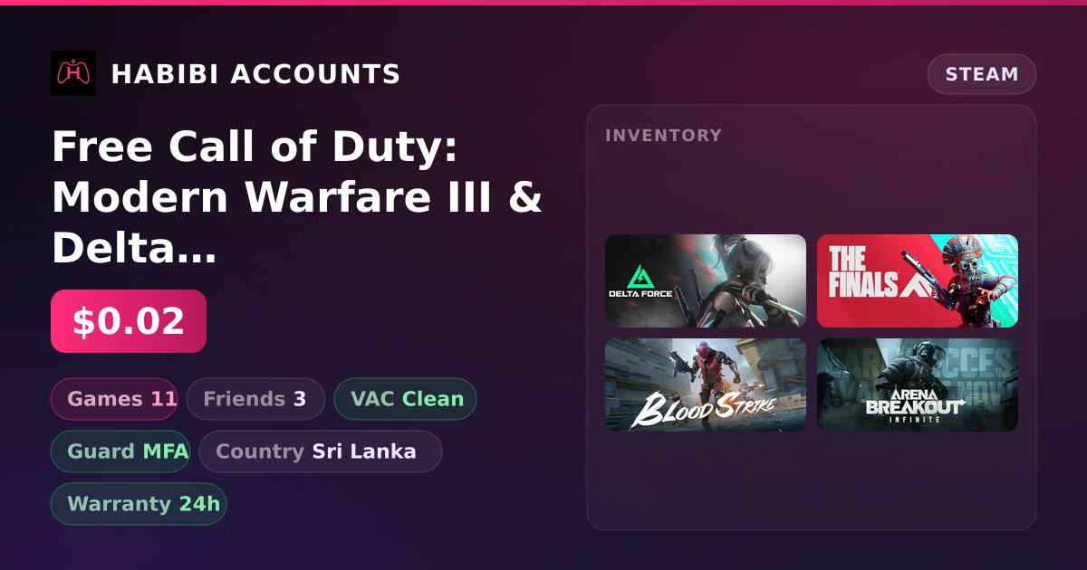 Free Call of Duty: Modern Warfare III & Delta Force: Hawk Ops | 11 Games | Clean — HabibiAccounts