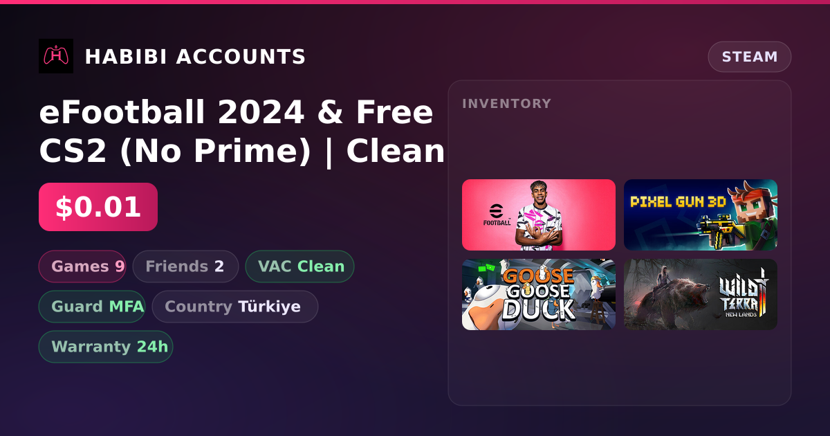 eFootball 2024 & Free CS2 (No Prime) | Clean — HabibiAccounts