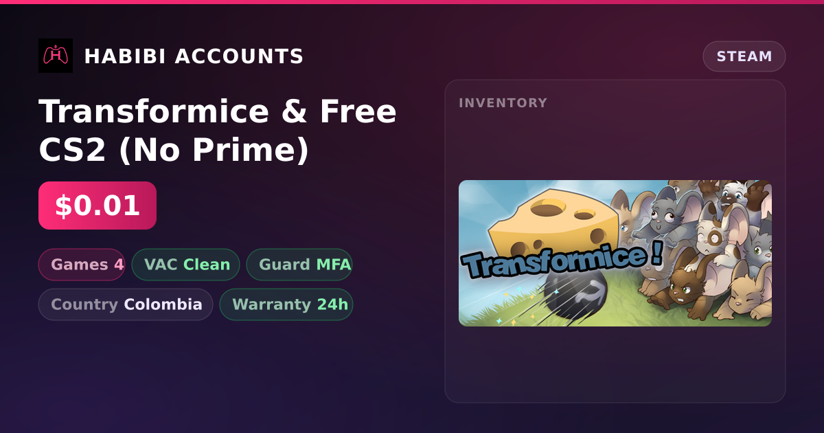 Transformice & Free CS2 (No Prime) — HabibiAccounts