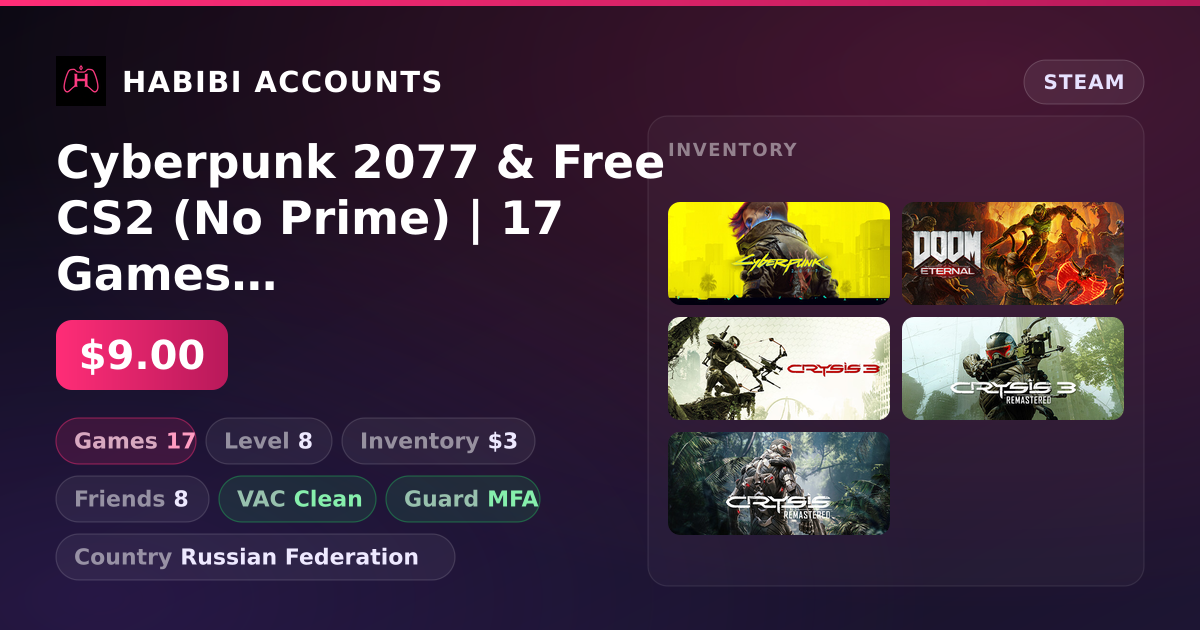 Cyberpunk 2077 & Free CS2 (No Prime) | 17 Games | Clean