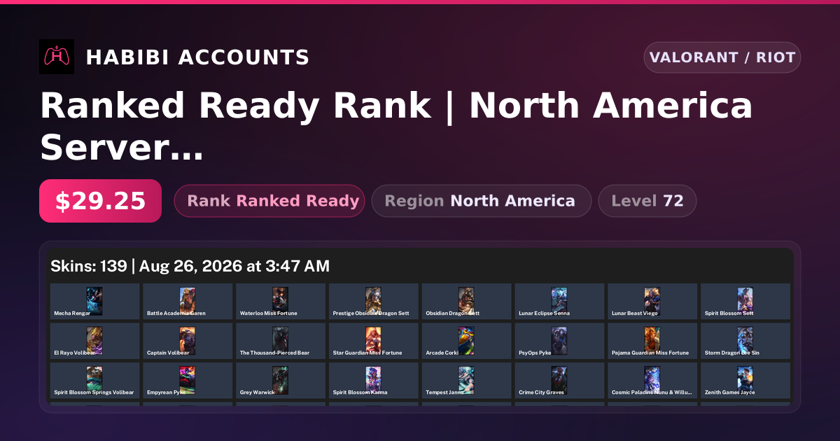 Ranked Ready Rank | North America Server | 20 Skins | 2 Knives | Level 72 — HabibiAccounts