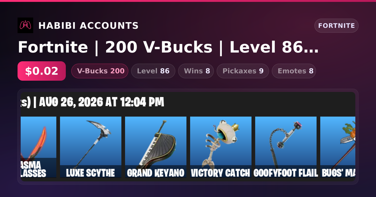 Fortnite | 200 V-Bucks | Level 86 | 8 Wins — HabibiAccounts
