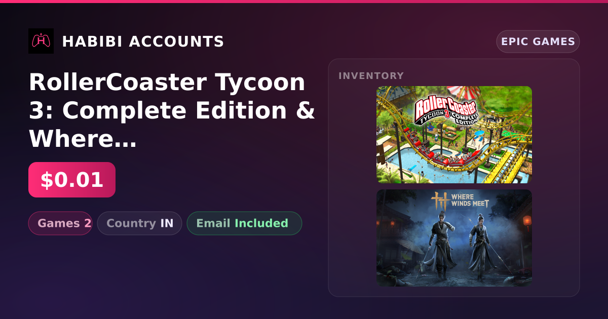 RollerCoaster Tycoon 3: Complete Edition & Where Winds Meet | 2 Games — HabibiAccounts