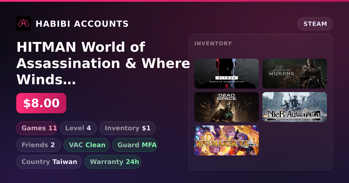 HITMAN World of Assassination & Where Winds Meet | 11 Games | Clean