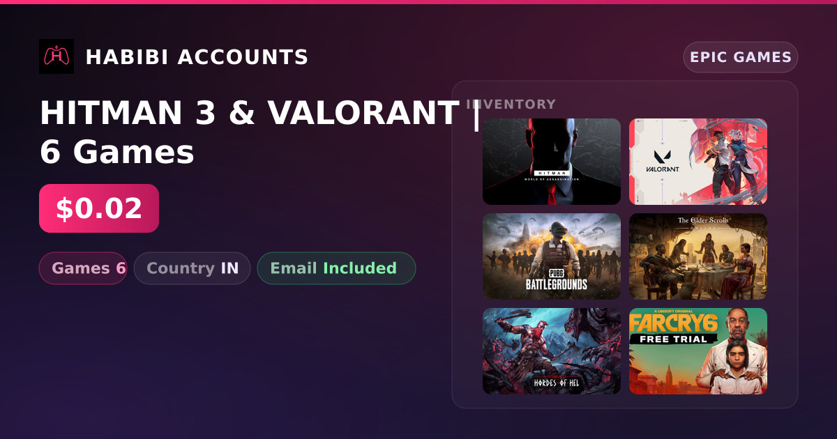 HITMAN 3 & VALORANT | 6 Games — HabibiAccounts