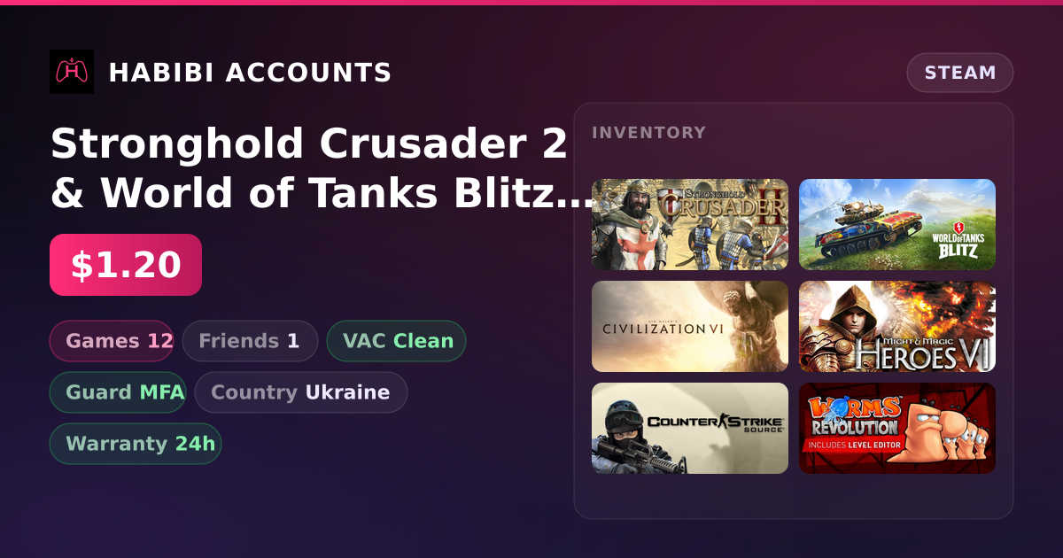 Stronghold Crusader 2 & World of Tanks Blitz | 12 Games | Clean — HabibiAccounts