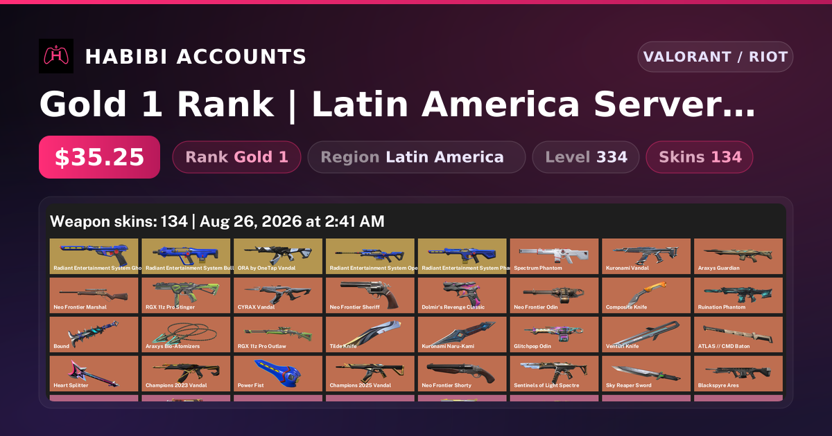 Gold 1 Rank | Latin America Server | 134 Skins | 10 Knives | Level 334 — HabibiAccounts