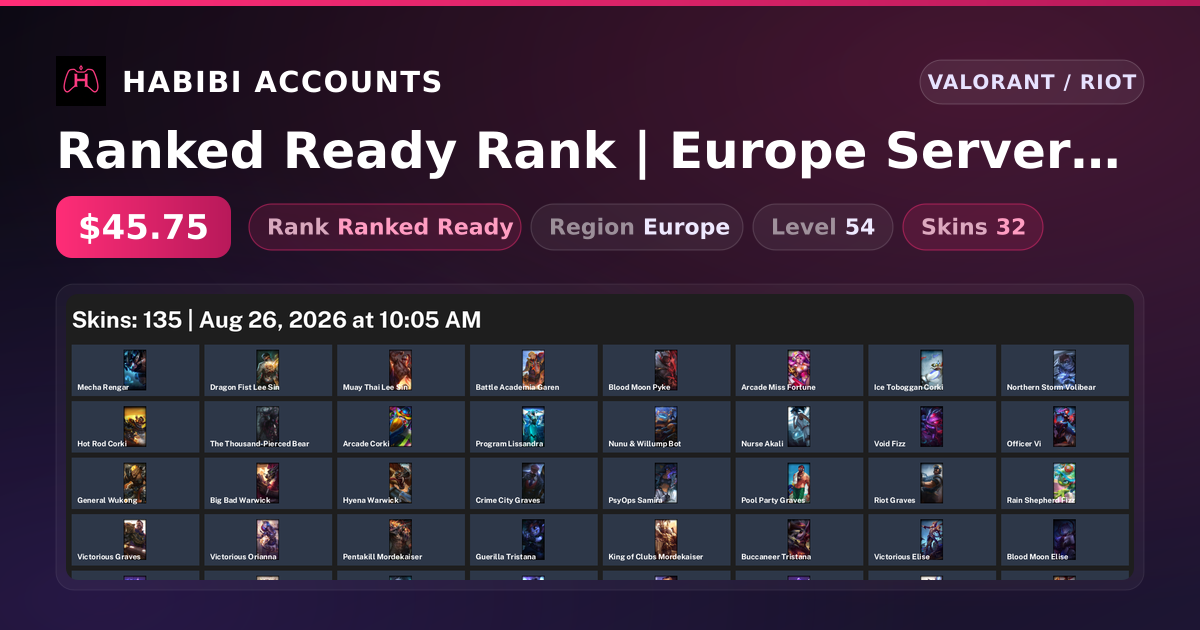 Ranked Ready Rank | Europe Server | 32 Skins | 2 Knives | Level 54 — HabibiAccounts