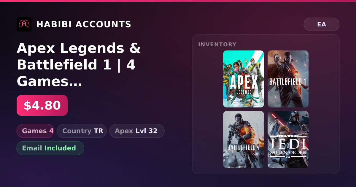 Apex Legends & Battlefield 1 | 4 Games | Apex Lvl 32 — HabibiAccounts