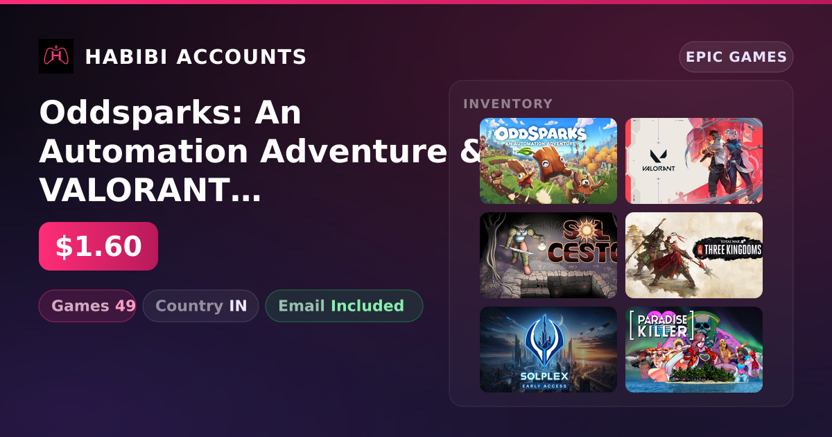 Oddsparks: An Automation Adventure & VALORANT | 49 Games — HabibiAccounts