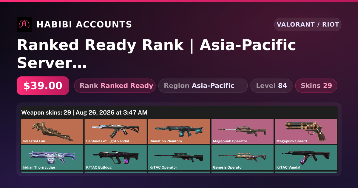 Ranked Ready Rank | Asia-Pacific Server | 29 Skins | 1 Knives | Level 84