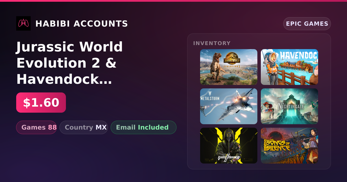 Jurassic World Evolution 2 & Havendock | 88 Games — HabibiAccounts