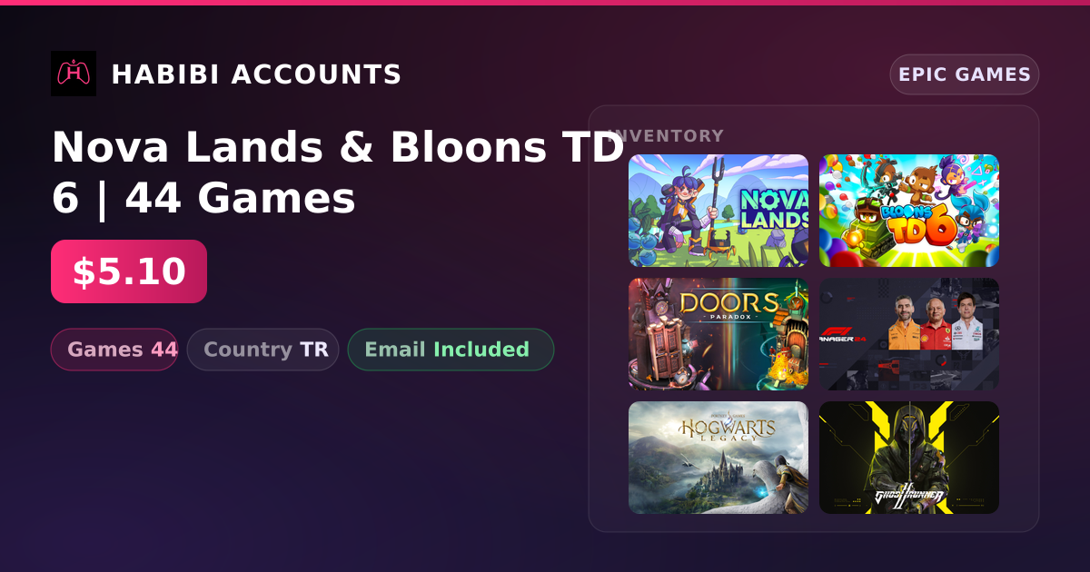 Nova Lands & Bloons TD 6 | 44 Games — HabibiAccounts