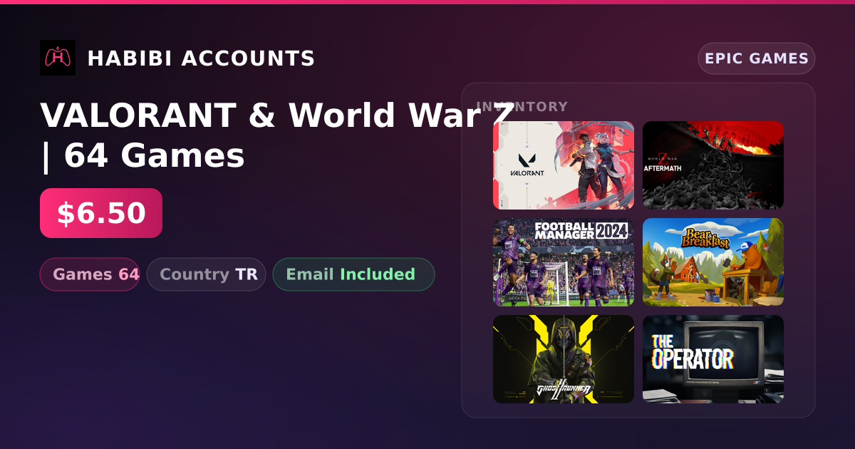 VALORANT & World War Z | 64 Games — HabibiAccounts