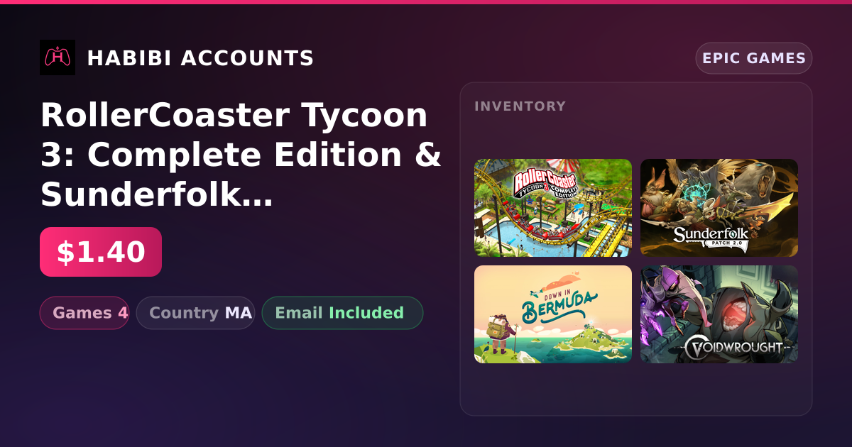 RollerCoaster Tycoon 3: Complete Edition & Sunderfolk | 4 Games — HabibiAccounts