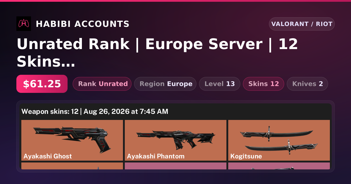 Unrated Rank | Europe Server | 12 Skins | 2 Knives | Level 13 — HabibiAccounts
