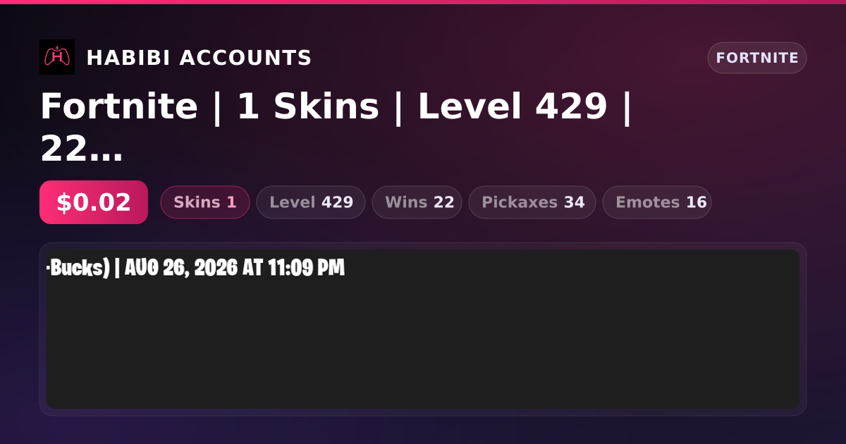 Fortnite | 1 Skins | Level 429 | 22 Wins — HabibiAccounts