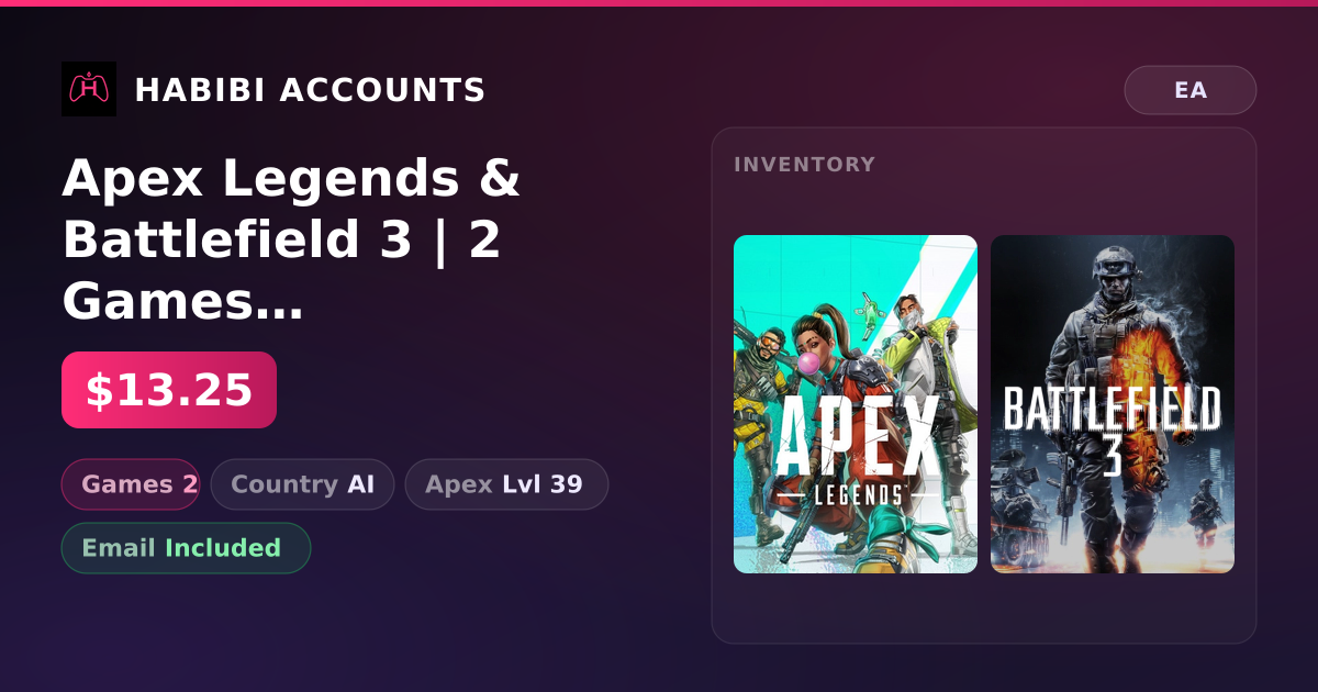 Apex Legends & Battlefield 3 | 2 Games | Apex Lvl 39 — HabibiAccounts