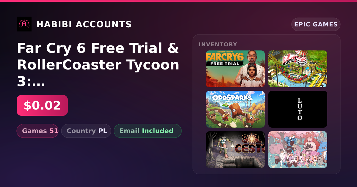 Far Cry 6 Free Trial & RollerCoaster Tycoon 3: Complete Edition | 51 Games — HabibiAccounts