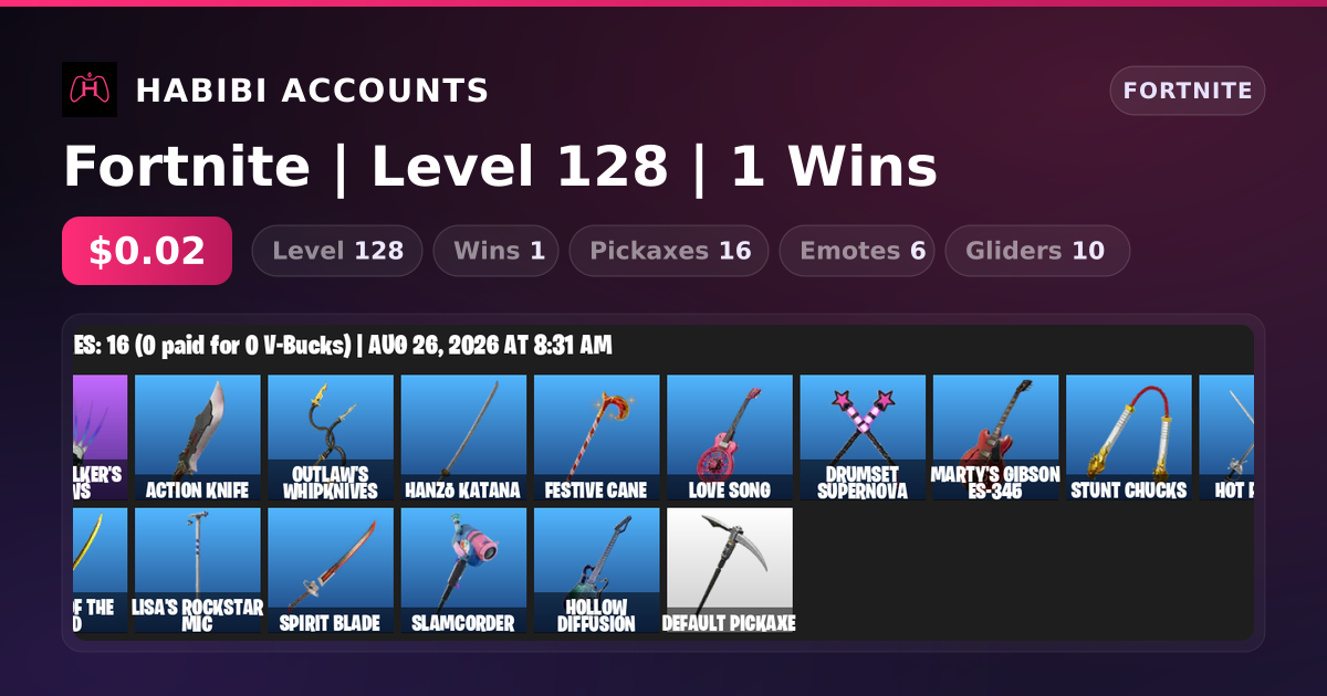 Fortnite | Level 128 | 1 Wins — HabibiAccounts