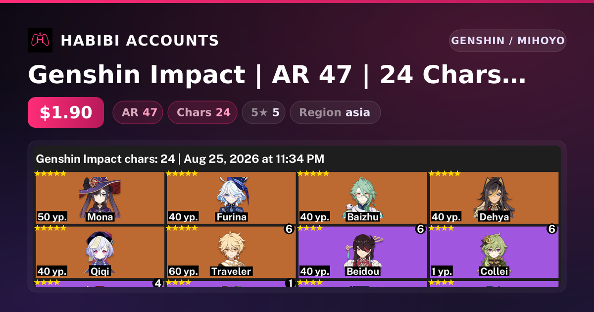 Genshin Impact | AR 47 | 24 Chars | 5× 5★ — HabibiAccounts